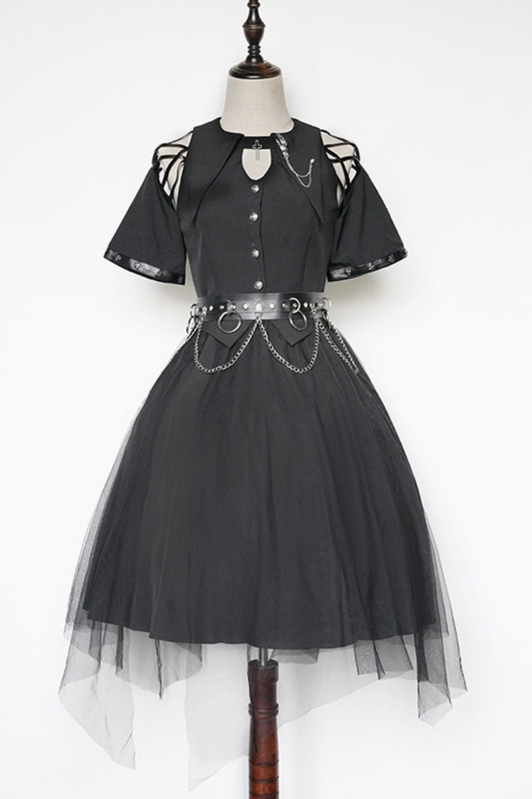 Black Sleeveless Punk JSK Dress with Crow Motif - Gothic Lolita