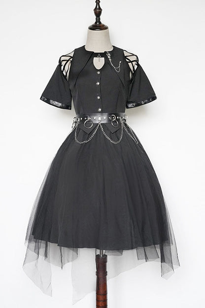 Black Sleeveless Punk JSK Dress with Crow Motif - Gothic Lolita