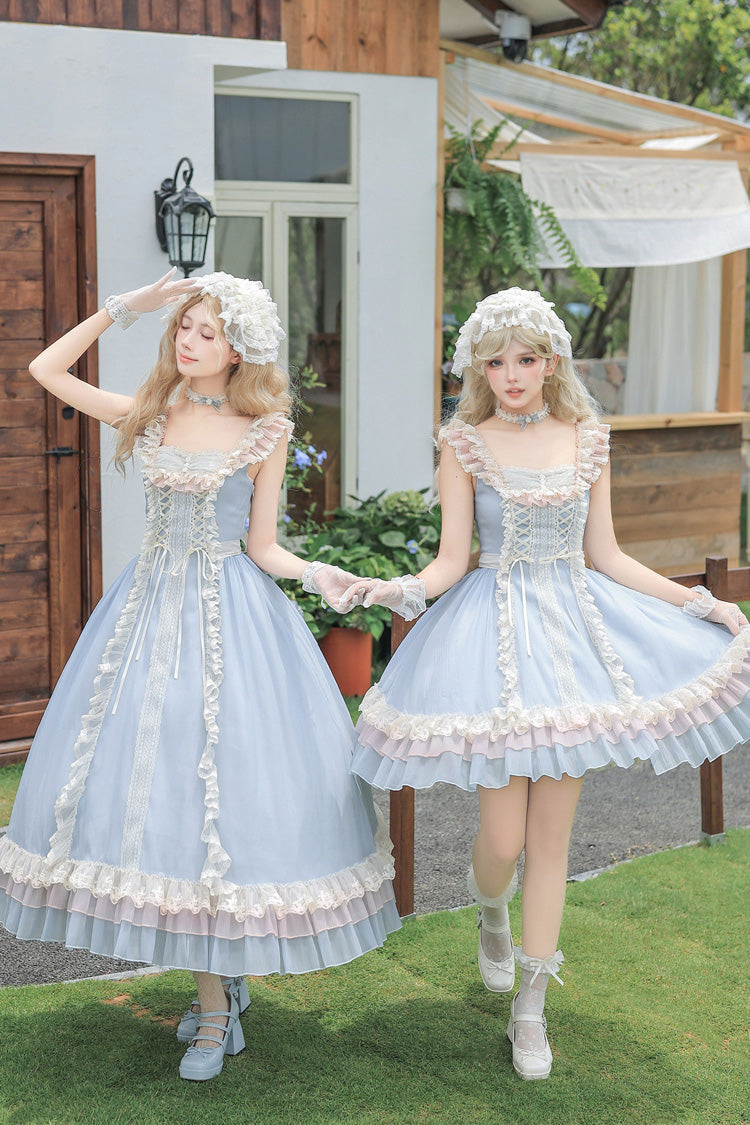Square Collar Flutter Sleeve Triple Ruffled Lace-Up Sweet Lolita JSK Two Versions