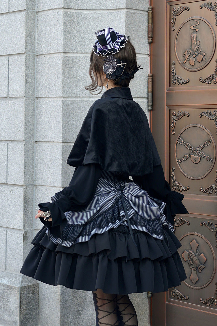Black Point Manor Multi-Striped Print Ruffled Bow Hem Gothic Lolita Skirt