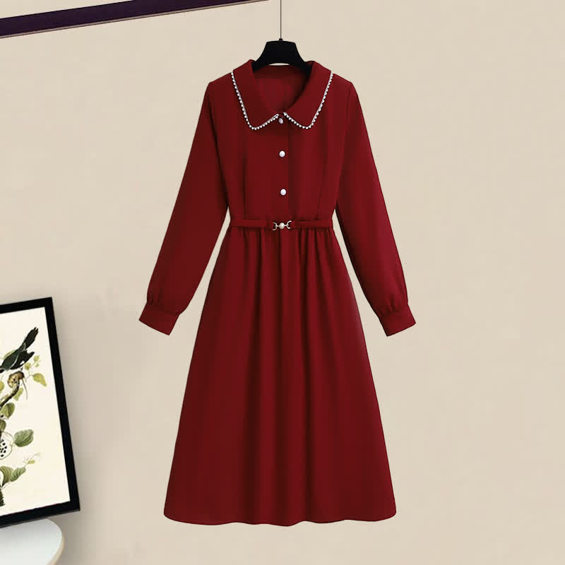 Elegantes Cardigan-Kleid mit Schleife und kurzem Pullover, langärmelig