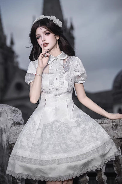 Lace Trimmed Classic Gothic Lolita Dress - White