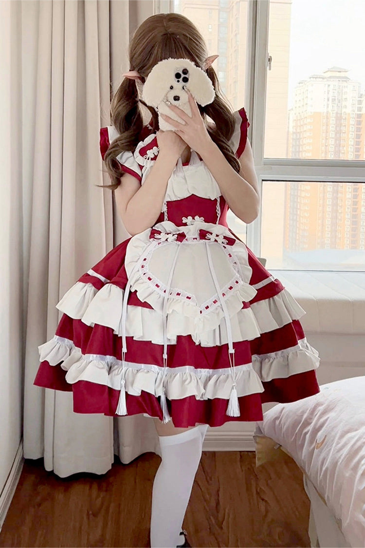 Scarlet and Ivory Love Double Layer Ruffle Bow Sweet Plus Size Chinese Lolita Dress