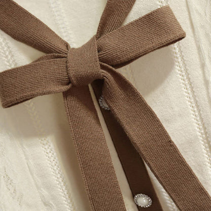 Elegant Bowknot Shorts Elastic Cardigan Sweater Waist