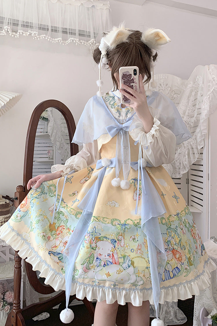 Fairy Rabbit Print Ruffle Chinese Princess Lolita Dress