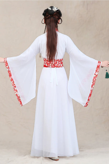 Ivory Embroidered Neckline Wide Sleeve Sweet Hanfu Dress