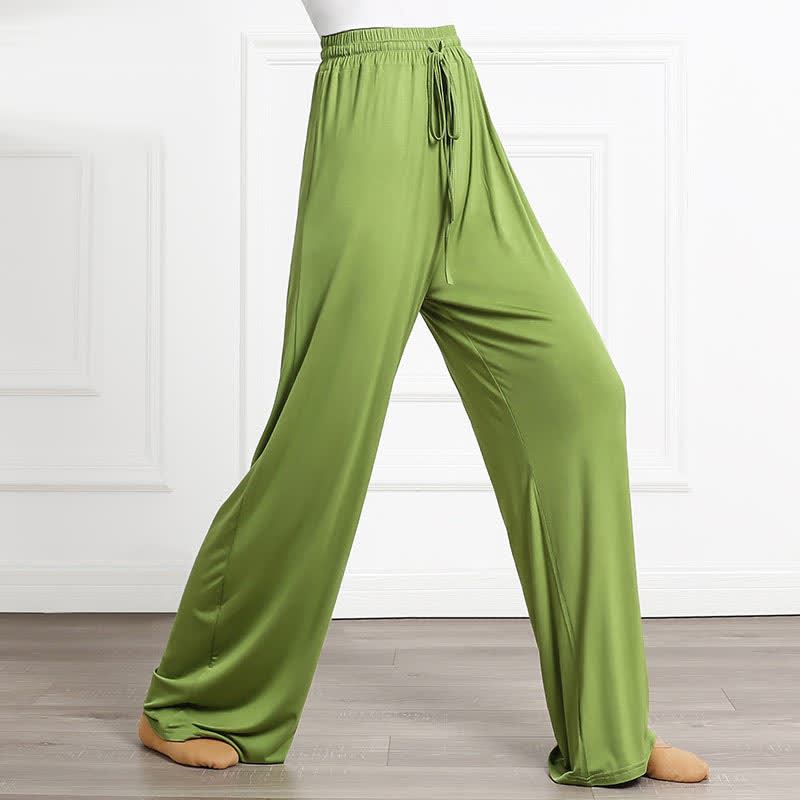 Pantalon décontracté élégant à taille haute et à lacets, coupe ample et fluide 