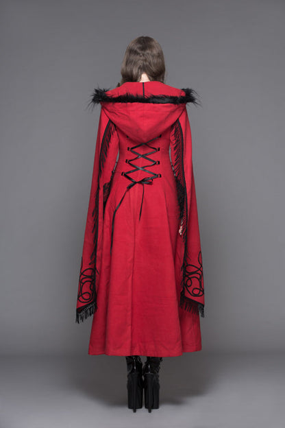 Winter Hand Embroidered Shawl Double Sided Long Gothic Coat for Women