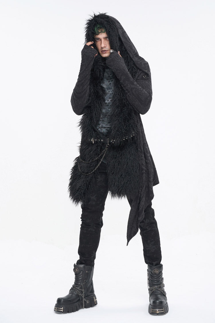 Gothic Hooded Coat with Multi-Chain Back Detail