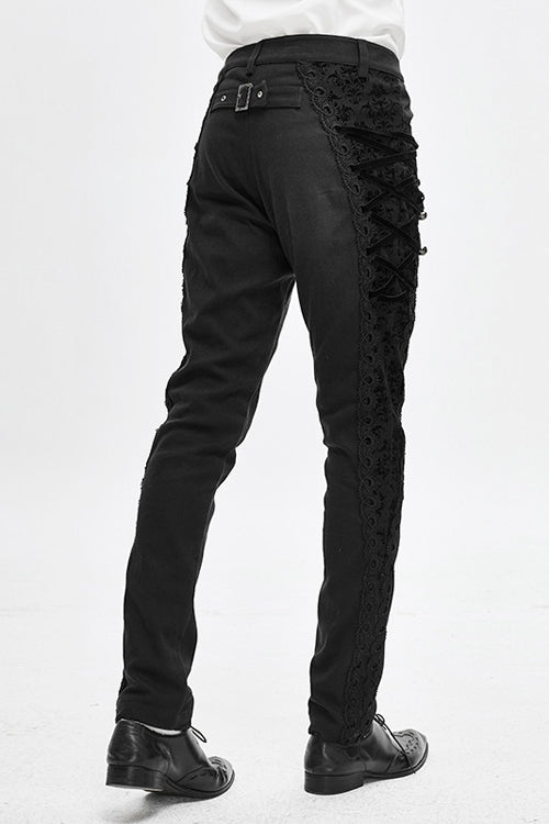 Gothic Side Button Flocked Detail Dress Trousers