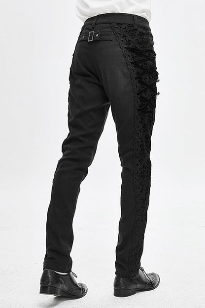 Gothic Side Button Flocked Detail Dress Trousers