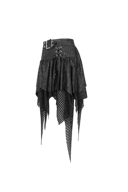 Gothic Skirt with Irregular Mesh Splice and Buckle