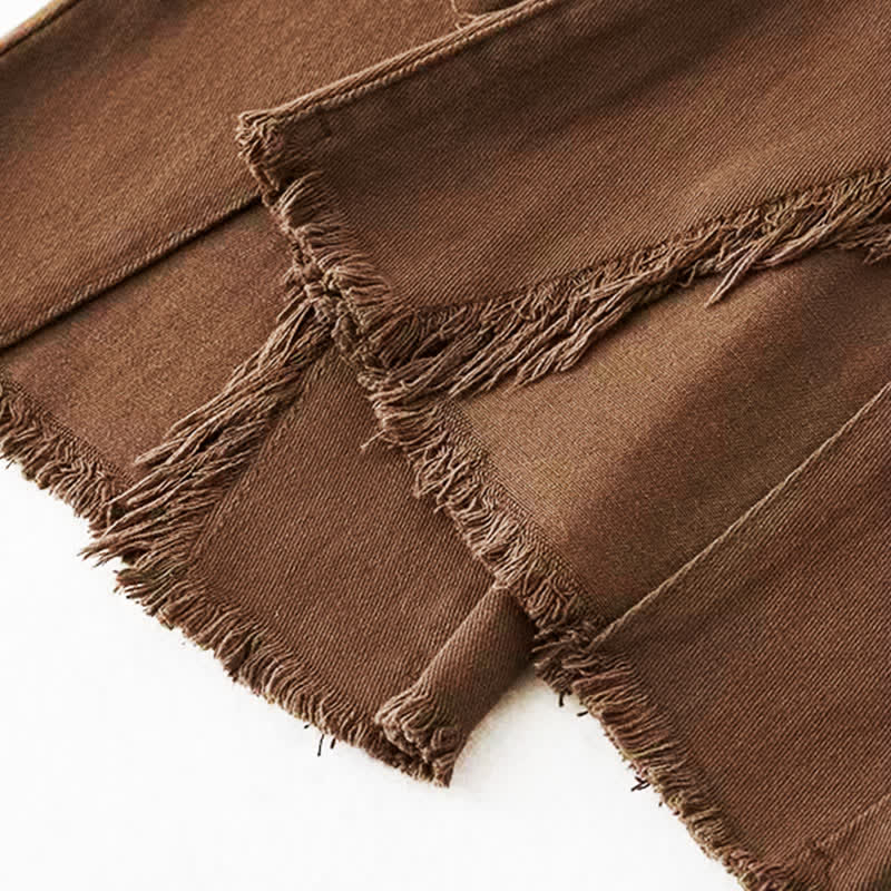 Hollow Set Denim Fringed Pants Split Floral T-Shirt