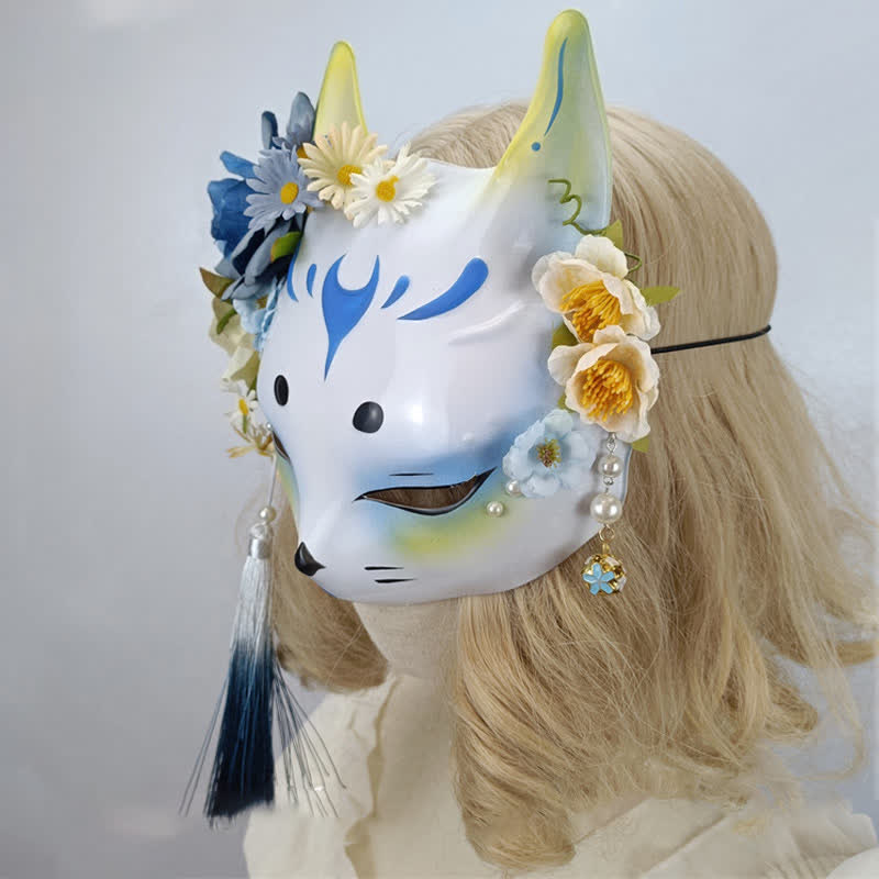 Exquisite Vintage-Maske mit 3D-Blumen und Fuchs-Print