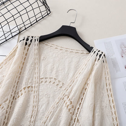 Set Split Ruffled Dress Out Slip Hollow Cardigan