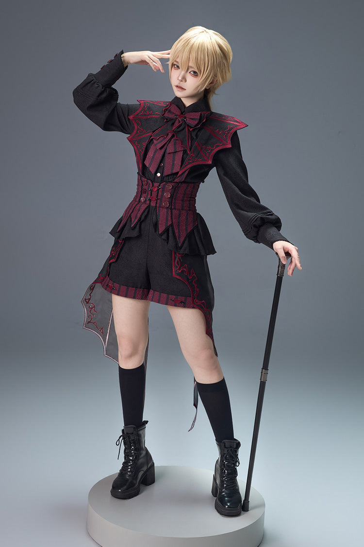 Demon Ritual Stand Collar Ouji Shorts Set with Embroidery - Noir