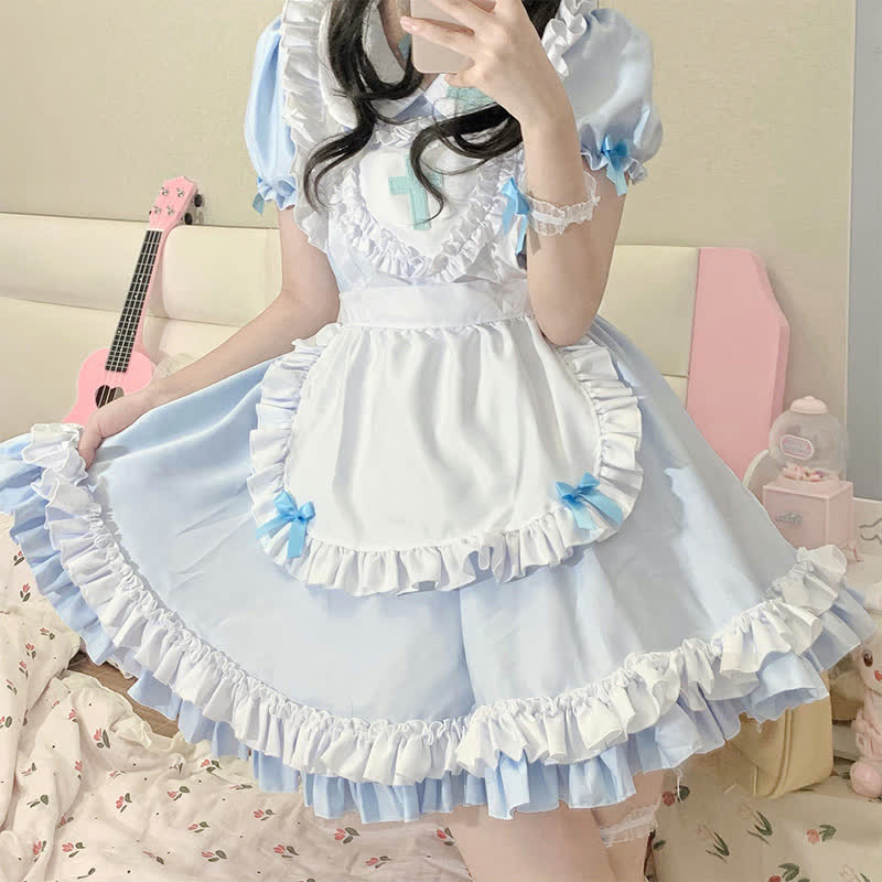 Ensemble robe lolita à volants et imprimé croix kawaii