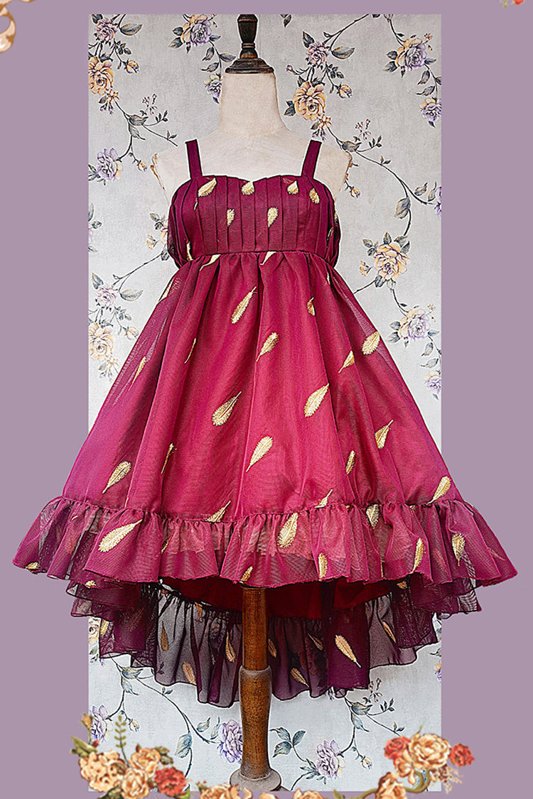 Feather Snowflake Embroidery Print Sleeveless Ruffle Bow Sweet JSK Dress