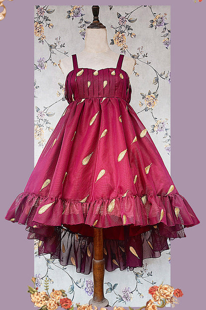 Feather Snowflake Embroidery Print Sleeveless Ruffle Bow Sweet JSK Dress