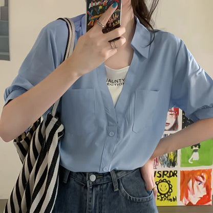 Pocketed T-Shirt Denim Fake Lapel Shorts Pieces Two