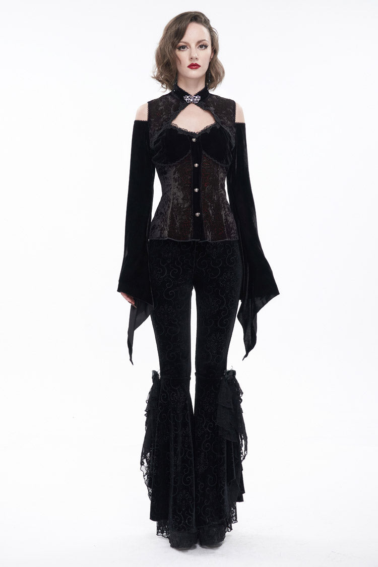 Velvet Off-Shoulder Cutout Flared Sleeve Gothic Shirt