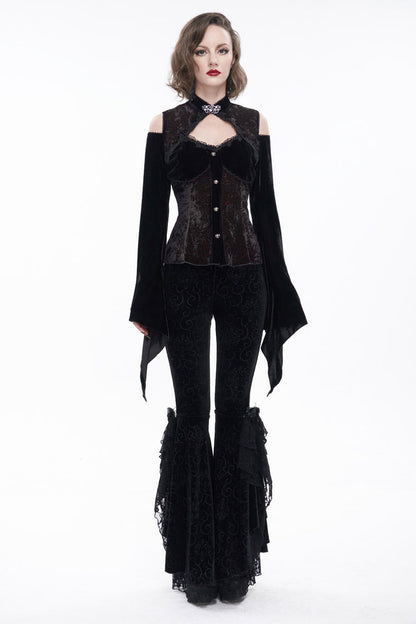 Velvet Off-Shoulder Cutout Flared Sleeve Gothic Shirt