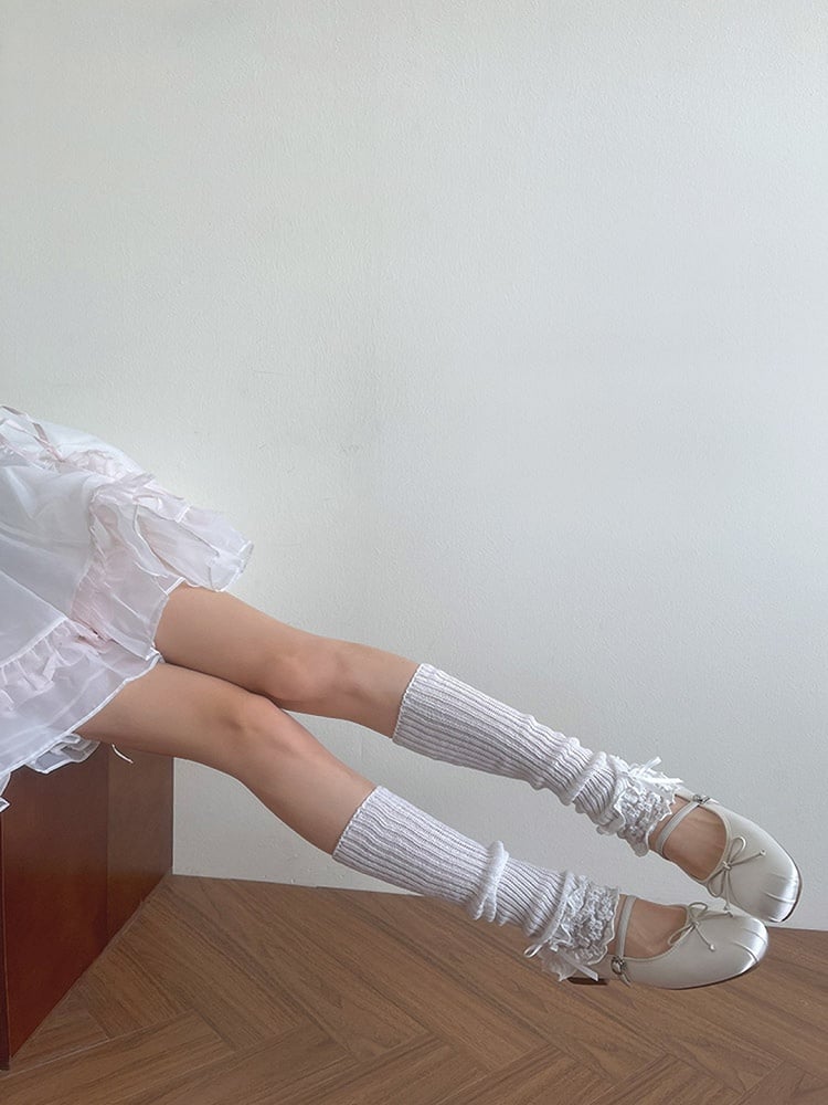 White Lace Ruffle Trims Lolita Leg Warmers