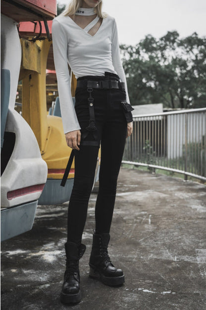 Womens Skinny Denim Jeans with Detachable Loops