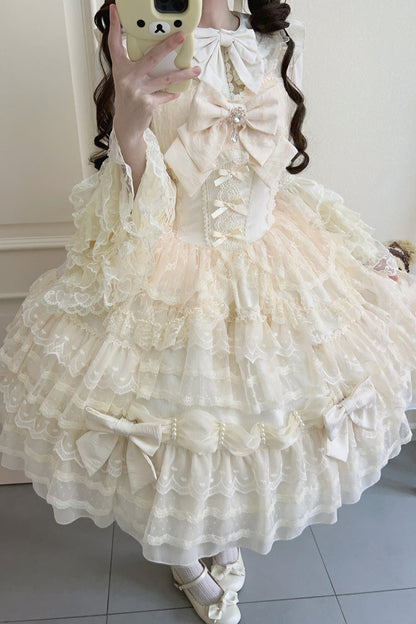 Beige Dream Prologue Doll Multi-Layered Bow Lace Dress