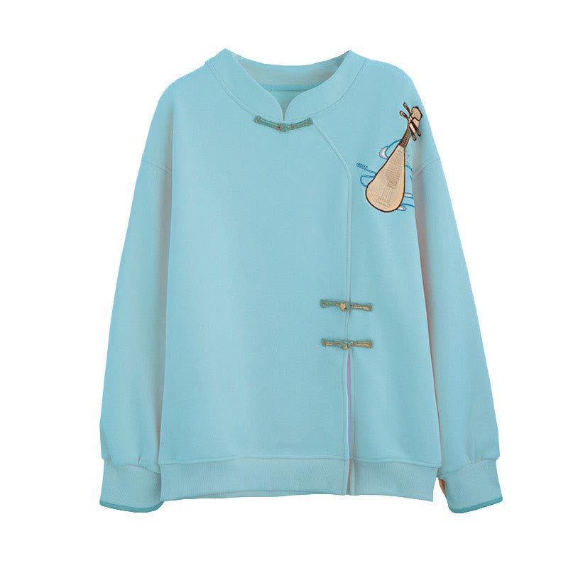 Sweat-shirt en peluche fendu avec boucle de broderie vintage en luth