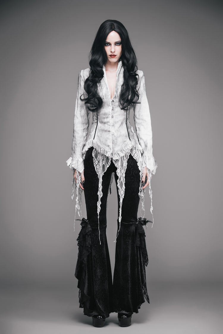 Gothic Lace-Up Back Blouse with Tassels