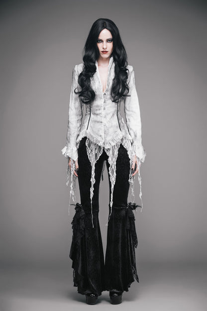 Gothic Lace-Up Back Blouse with Tassels