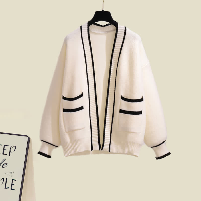 Dress Cardigan Chic Slip Pockets Set Sweater