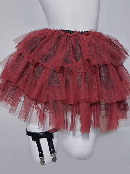 Gothic Black&RedLaceTieredSkirt