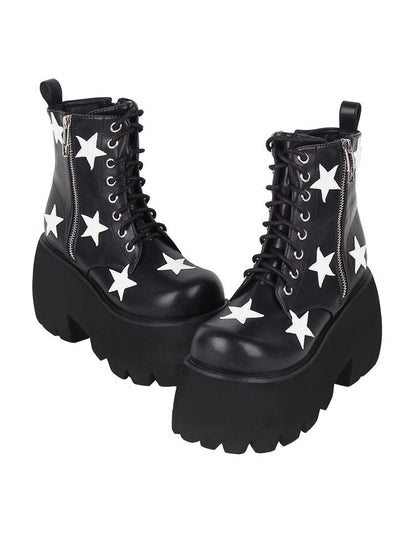 Punk Lolita Ankle Boots with Zipper and Five-Pointed Star Accent