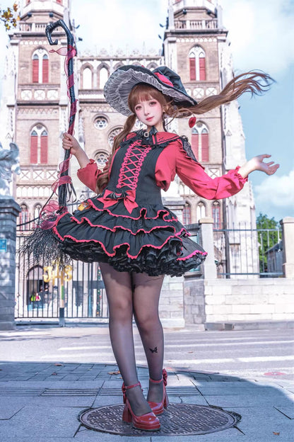 Showa Cake Witch Lolita JSK with Lace-Up Back - Noir