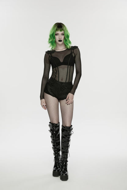 Punk Shorts with Irregular Cut-Outs and Eyelets