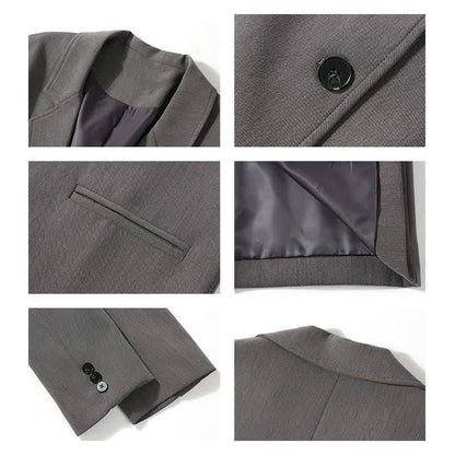 Dress Blazer Chic Lapel Pocket Embroidered Long