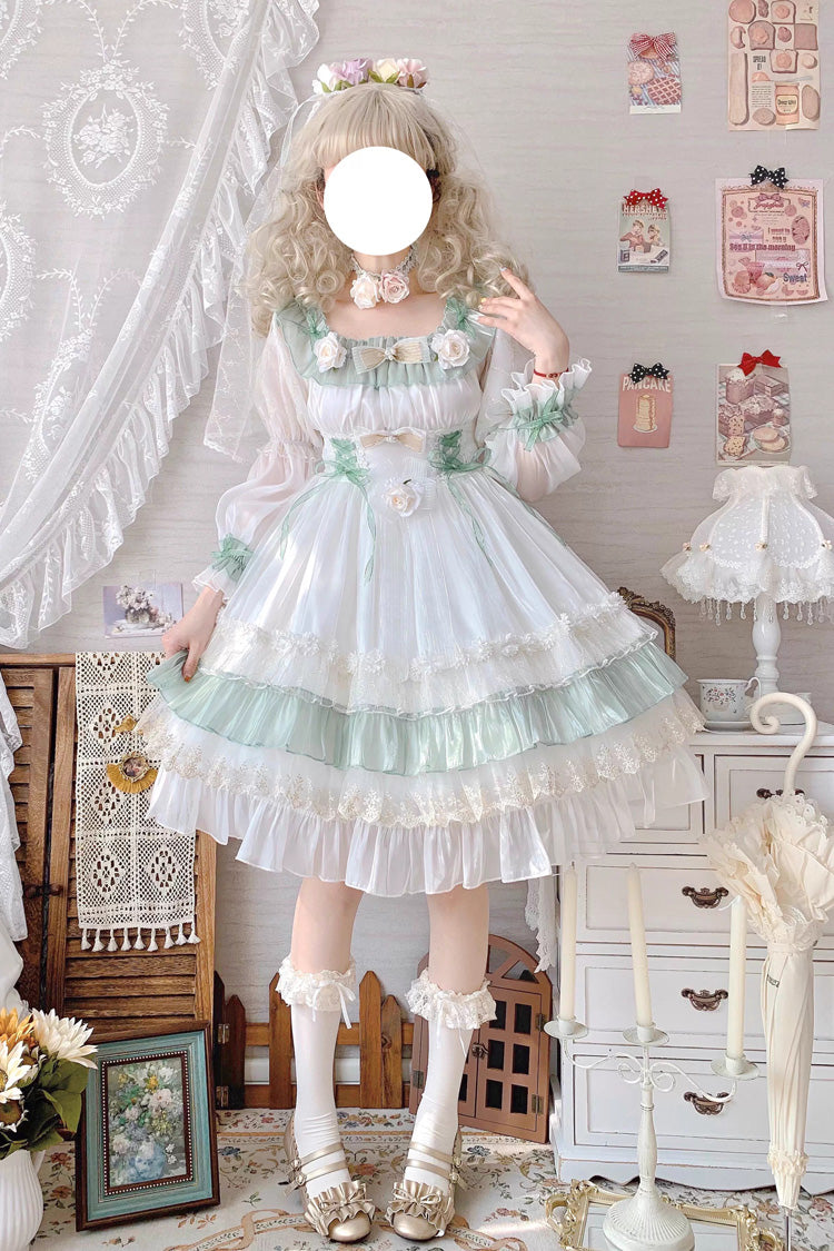 Emerald Ruffled Lace-Up Princess Lolita Dress - Spring Boliya