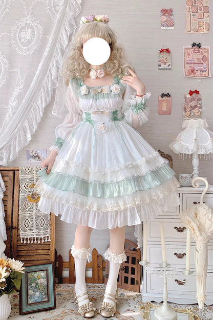 Emerald Ruffled Lace-Up Princess Lolita Dress - Spring Boliya