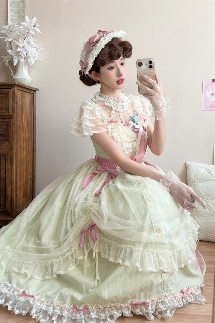 Emerald Ruffled Bow Lolita JSK Long - Sakura Spring