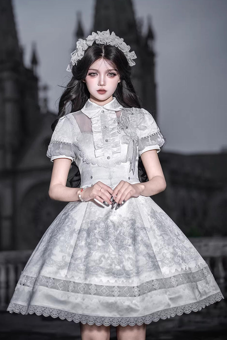 Lace Trimmed Classic Gothic Lolita Dress - White