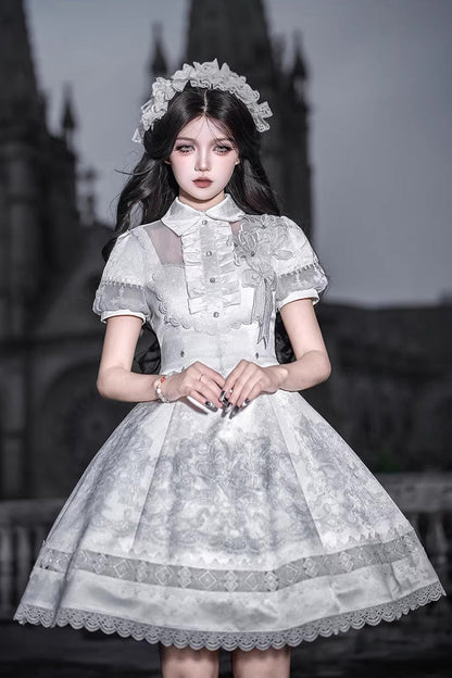 Lace Trimmed Classic Gothic Lolita Dress - White