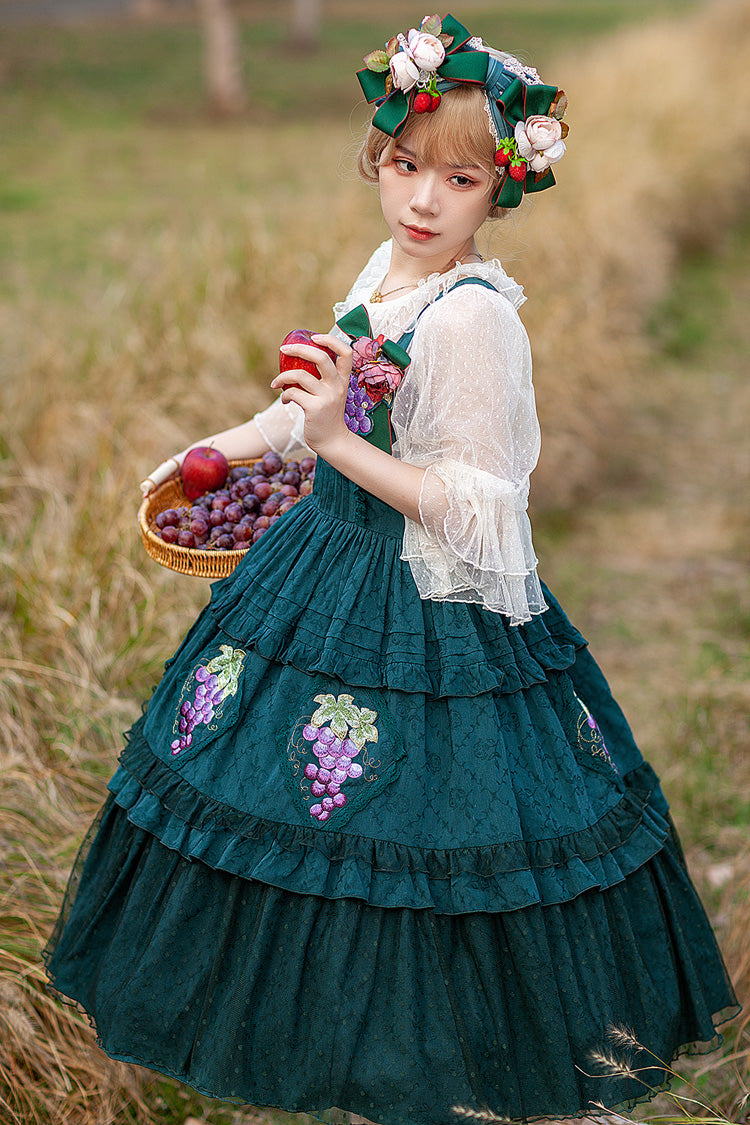 Emerald Sleeveless Floral Embroidery Sweet Lolita JSK - Vineyard