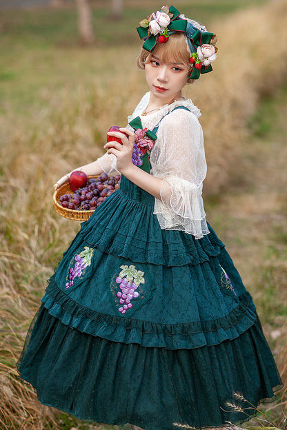 Emerald Sleeveless Floral Embroidery Sweet Lolita JSK - Vineyard