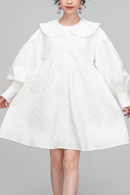 Plaid Jacquard Doll Collar Puff Sleeve OP
