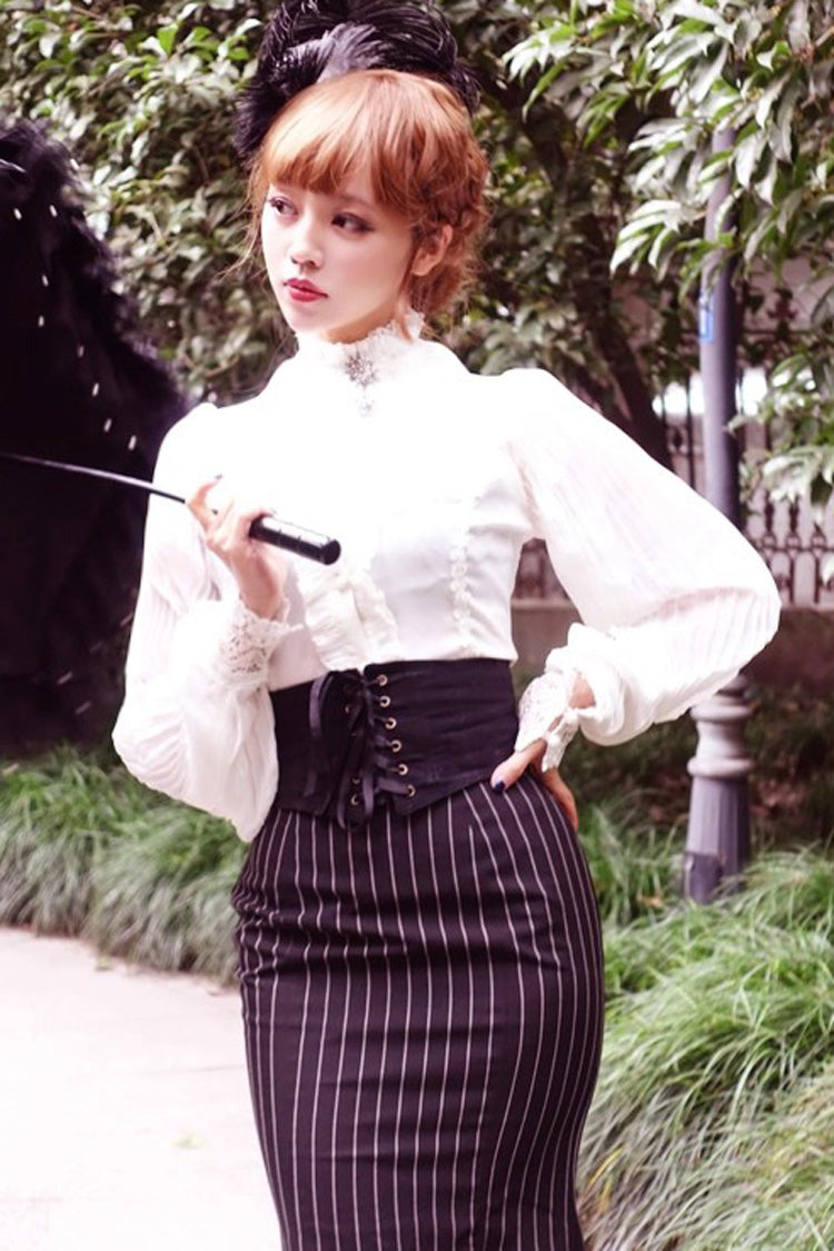 Lorelei Double-Layered Striped Print Ruffle Gothic Elegant Lolita Mermaid Maxi Skirt