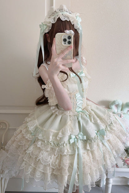 Emerald Layered Lace-Up Ballet Lolita JSK - Ribbon Heart