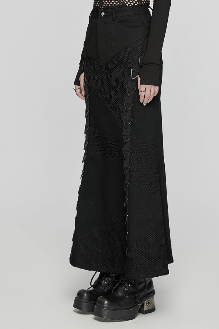 Triangular Buckle Fishtail Skirt with Mesh Accents