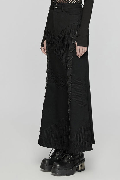 Triangular Buckle Fishtail Skirt with Mesh Accents